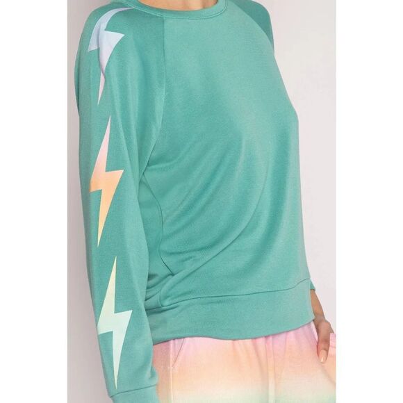 PJ Salvage Good Vibes Lighting Bolt Pajama Top Sea Green Size S - Picture 2 of 12